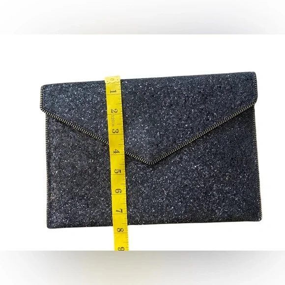 Rebecca Minkoff Envelope Glitter Leo Clutch Dressy Handbag Purse Black - Picture 5 of 9